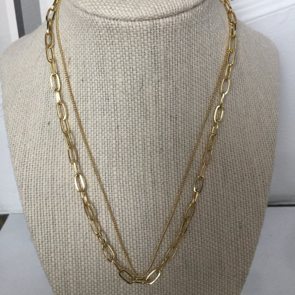 True to Form Paperclip Chain Double Strand Necklace Choose GOLD or SILVER  NIB